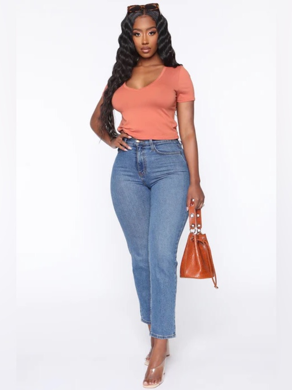 Fashion Nova Terracotta Rose V Neck Top